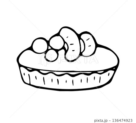 Hand Drawn Sweet Berry Pie Minimal Line Art Dessert Illustration 136474923