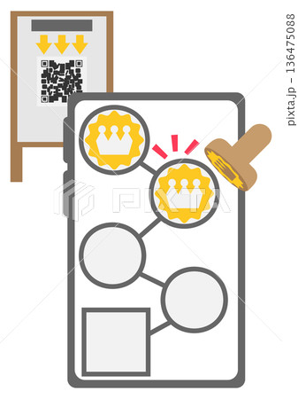 スマートフォンでコードを読み取ってスタンプを取得するイメージ素材 スマートフォンでコードを読み取ってスタンプを取得するイメージ素材 136475088
