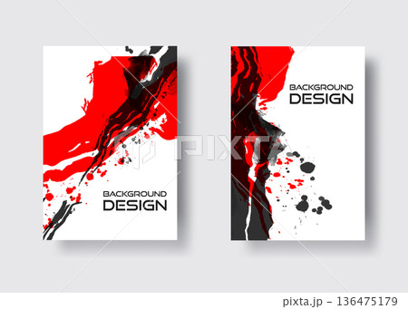 Black red ink brush stroke on white background. Japanese style. Vector illustration grunge stains. Brushes illustration. 136475179