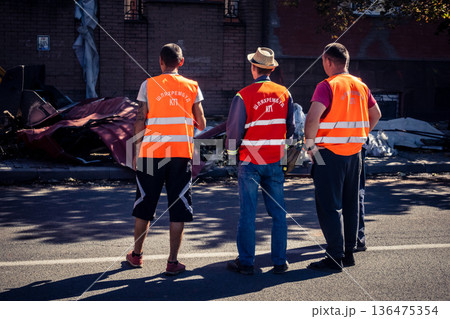 Aftermath of Russian attack with Shahed drone on Kharkiv, Ukraine. 136475354
