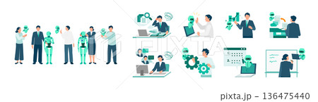 個別AIアシスタントと共に現代の業務課題を乗り越えるオフィスワーカーたちのビジネスイメージ 個別AIアシスタントと共に現代の業務課題を乗り越えるオフィスワーカーたちのビジネスイメージ 136475440
