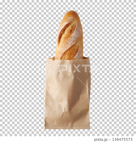 Fresh, crusty french baguette peeking out of a...のイラスト素材 [136475573 ...