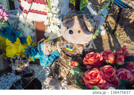 Aleya Slavy, a military cemetery located south of Kharkiv, Ukraine 136475637