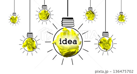 Light bulbs made with crumpled paper - idea, creativity concept Light bulbs made with crumpled paper - idea, creativity concept 136475702