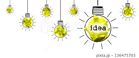 Light bulbs made with crumpled paper - idea, creativity concept Light bulbs made with crumpled paper - idea, creativity concept 136475703