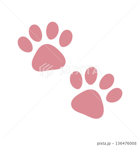かわいい肉球のイラストセット　ピンク・犬・猫 136476008