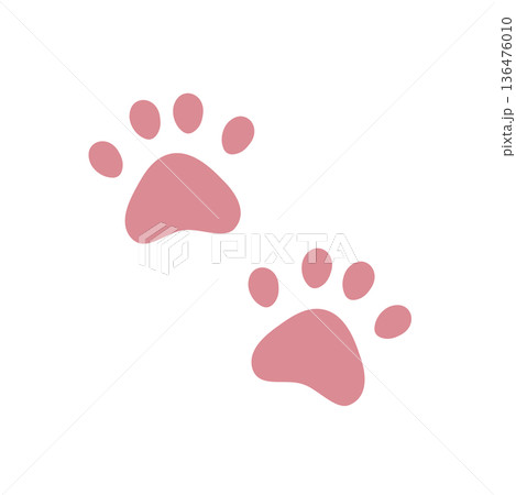 かわいい肉球のイラストセット　ピンク・犬・猫 136476010
