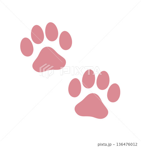 かわいい肉球のイラストセット　ピンク・犬・猫 136476012