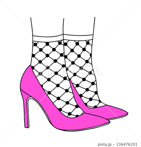 Bright Shoes Paired with Vintage Fishnet Lace Socks in Stylish Retro Fashion Bright Shoes Paired with Vintage Fishnet Lace Socks in Stylish Retro Fashion 136476201
