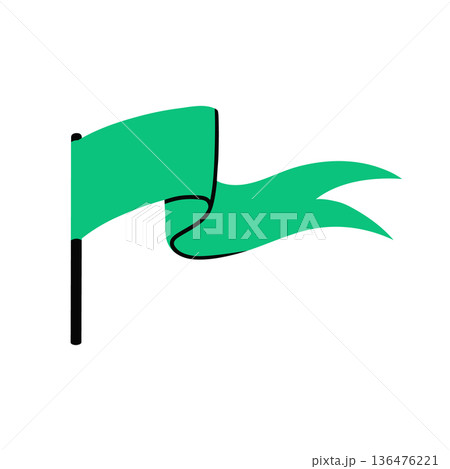 A bright green flag is waving on a pole. Simple graphic color illustration isolated on white background. A bright green flag is waving on a pole. Simple graphic color illustration isolated on white background. 136476221