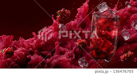 Refreshing pomegranate cocktail with ice splash and ruby seeds, perfect for premium bar promotions and menus. Refreshing pomegranate cocktail with ice splash and ruby seeds, perfect for premium bar promotions and menus. 136476705