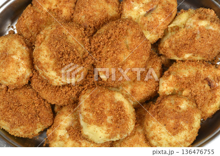 Plum dumplings with breadcrumbs close up 136476755