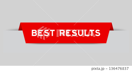 Red color inserted label with word best results on gray background 136476837