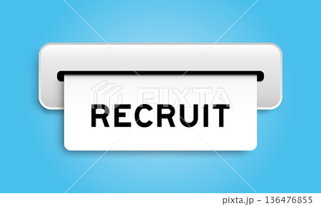 White coupon banner with word recruit from machine on blue color background White coupon banner with word recruit from machine on blue color background 136476855