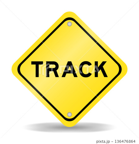 Yellow color transportation sign with word track on white background 136476864