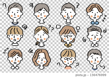 男性の顔のアイコンセット①困った表情 136476999