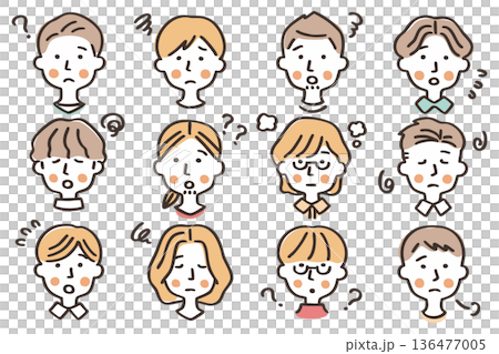 男性の顔のアイコンセット③困った表情 136477005