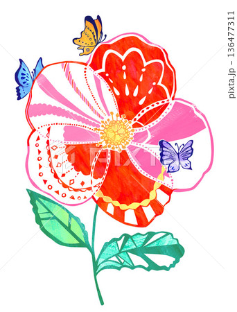 春 花と蝶々の素材 春 花と蝶々の素材 136477311