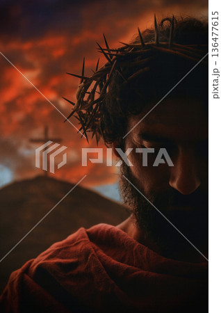 Jesus Christ Portrait with crown of thorns Jesus Christ Portrait with crown of thorns 136477615