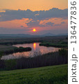 Sunset on Danube Delta in Romania 136477836
