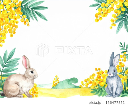 ミモザとウサギのフレーム 136477851