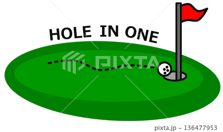 趣味でするゴルフで奇跡的にホールインワンするイスショットのイラスト 136477953