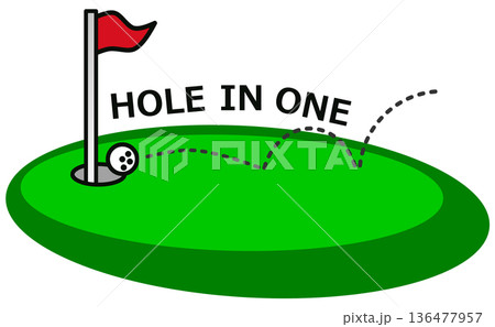 趣味でするゴルフで奇跡的にホールインワンするイスショットのイラスト 136477957