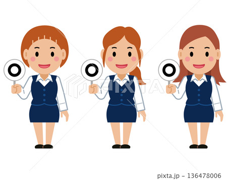 正解の札を上げるネイビー事務服の若い女性。その2 136478006