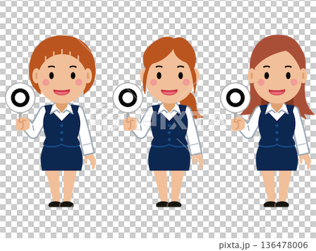 正解の札を上げるネイビー事務服の若い女性。その2 136478006