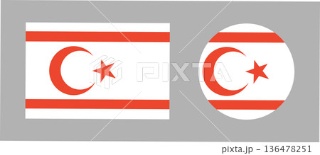 Northern Cyprus rectangular, round country flag badges set. Turkish Republic of Northern Cyprus flag rectangle, circle icons. National Northern Cyprus circular button, banner, background. 136478251