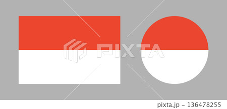 National round, rectangular flag of Indonesia badges. Set of circle, rectangle shape buttons Indonesian flag collection. 136478255