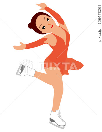 ウインタースポーツの試合に挑む女子のイラスト・フィギュアスケート06 136478265