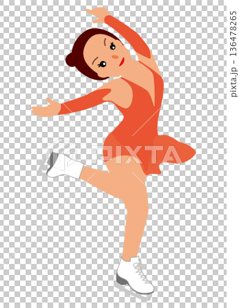 ウインタースポーツの試合に挑む女子のイラスト・フィギュアスケート06 136478265