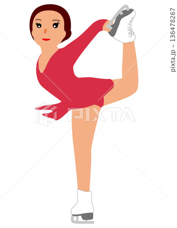 ウインタースポーツの試合に挑む女子のイラスト・フィギュアスケート08 136478267