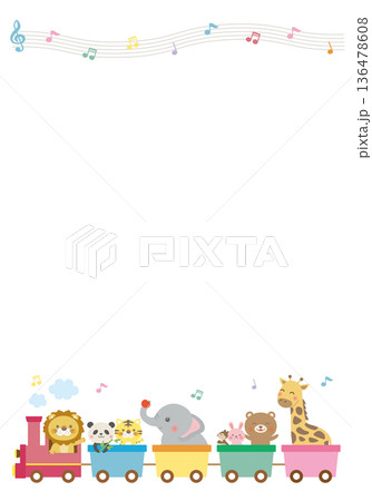 動物たちが汽車に乗るかわいい背景フレーム（タテ） 136478608
