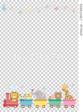 動物たちが汽車に乗るかわいい背景フレーム（タテ） 136478608