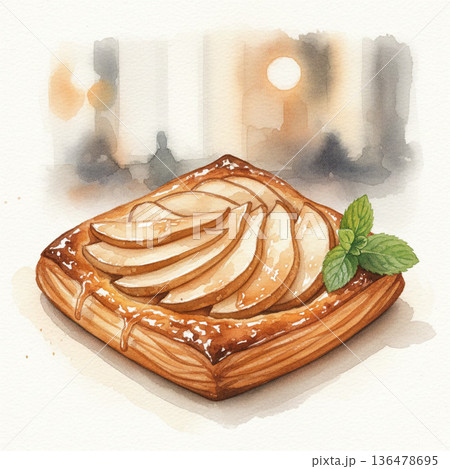 パン・ベーカリーシリーズ：キャラメリゼされた洋梨のシックなデニッシュ 136478695
