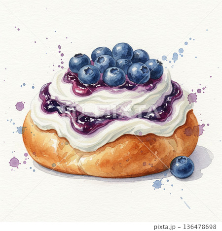 パン・ベーカリーシリーズ：ブルーベリージャムとクリームチーズの濃厚なパン 136478698