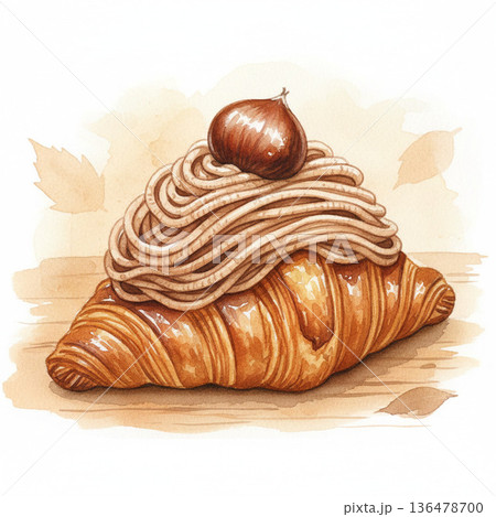 パン・ベーカリーシリーズ：秋の味覚モンブランとクロワッサンの贅沢な組み合わせ 136478700