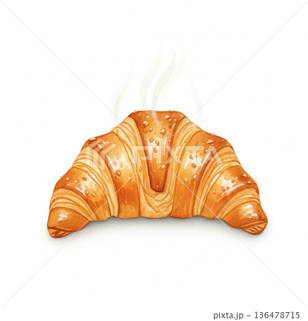 パン・ベーカリーシリーズ：サクサクの層が美しいクロワッサンの白背景イラスト 136478715