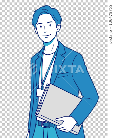 書類を持つ名札ストラップのビジネス男性 スタッフ・担当者イラスト 136478755