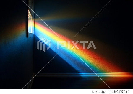 Light Refracts Beautifully in a Room Creating a Vibrant Rainbow Display Generative AI 136478756