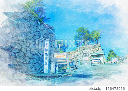 [三重県]松阪市にある松坂城の表門跡の水彩画 136478966