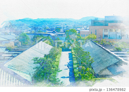 [三重県]松阪市にある松坂城の御城番屋敷の水彩画 136478982