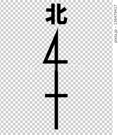 北向きの方位記号アイコン。上向き矢印と日本語の「北」の文字。 136479417