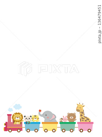 動物たちが汽車に乗るかわいい背景フレーム（タテ） 136479451