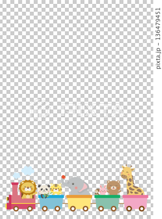 動物たちが汽車に乗るかわいい背景フレーム（タテ） 136479451