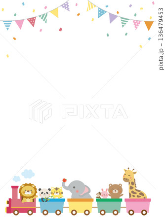 動物たちが汽車に乗るかわいい背景フレーム（タテ） 136479453