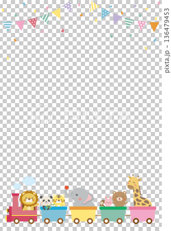 動物たちが汽車に乗るかわいい背景フレーム（タテ） 136479453