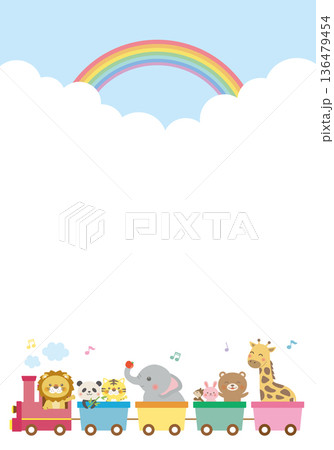 動物たちが汽車に乗るかわいい背景フレーム（タテ） 136479454